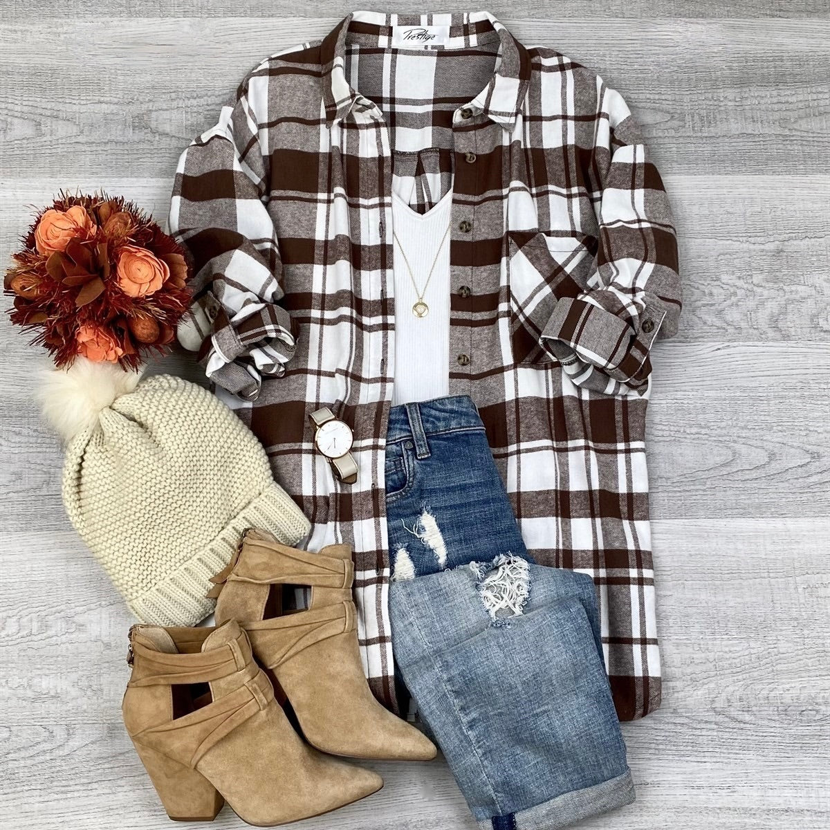 Everyday Casual Oversized Long Sleeve Flannel | Cinnamon