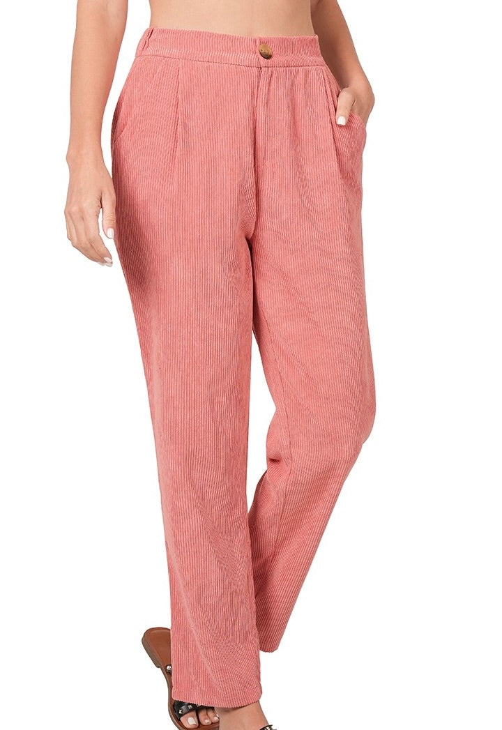 Stretch Waist Corduroy Pants | Mauve