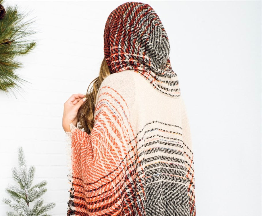 Diana Herringbone Hooded Poncho