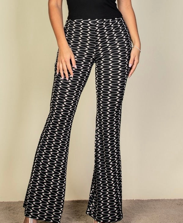 Wavy Print high waisted Flare pants