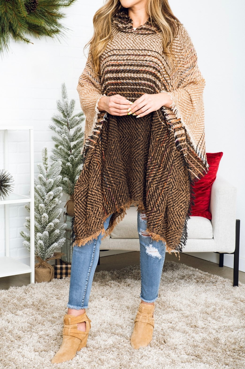 Diana Herringbone Hooded Poncho