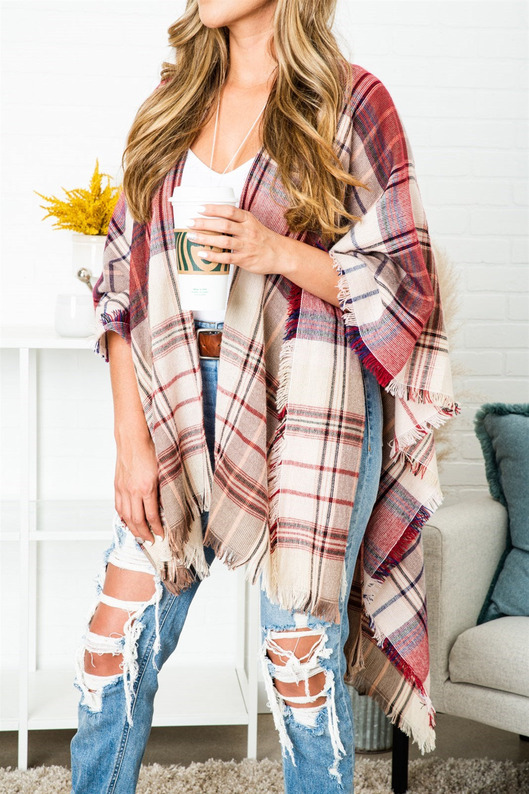 Alicia Lightweight Plaid Ruana- Green Plaid