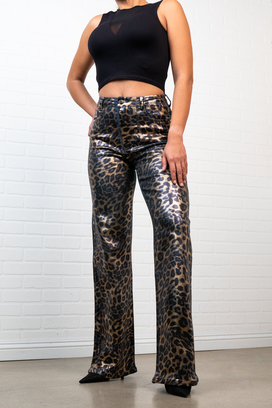 Kristina Leopard Print Jeans – High Waisted 70s Retro Straight Leg Denim
