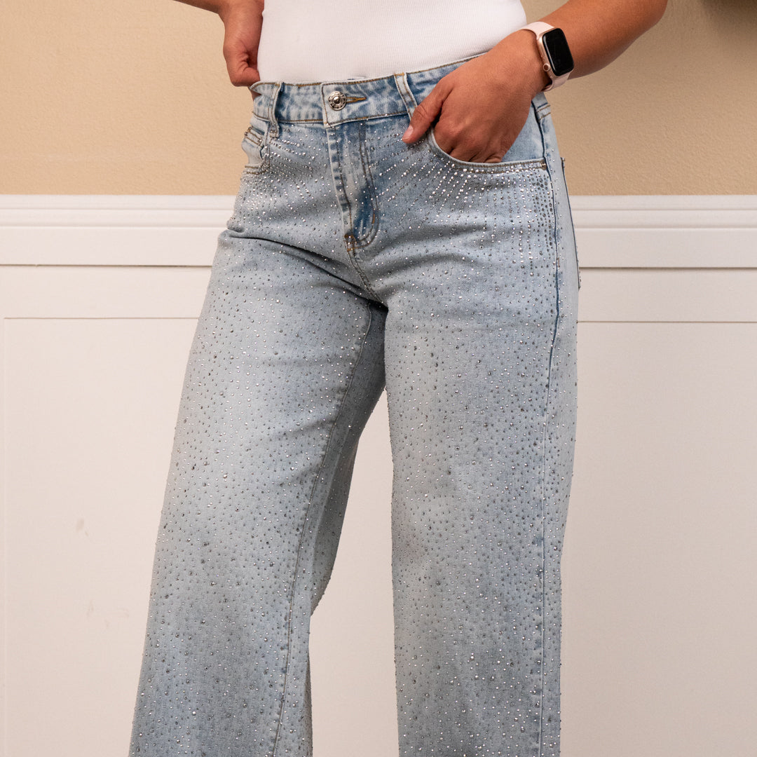 Angelique Mid rise rhinestone jeans