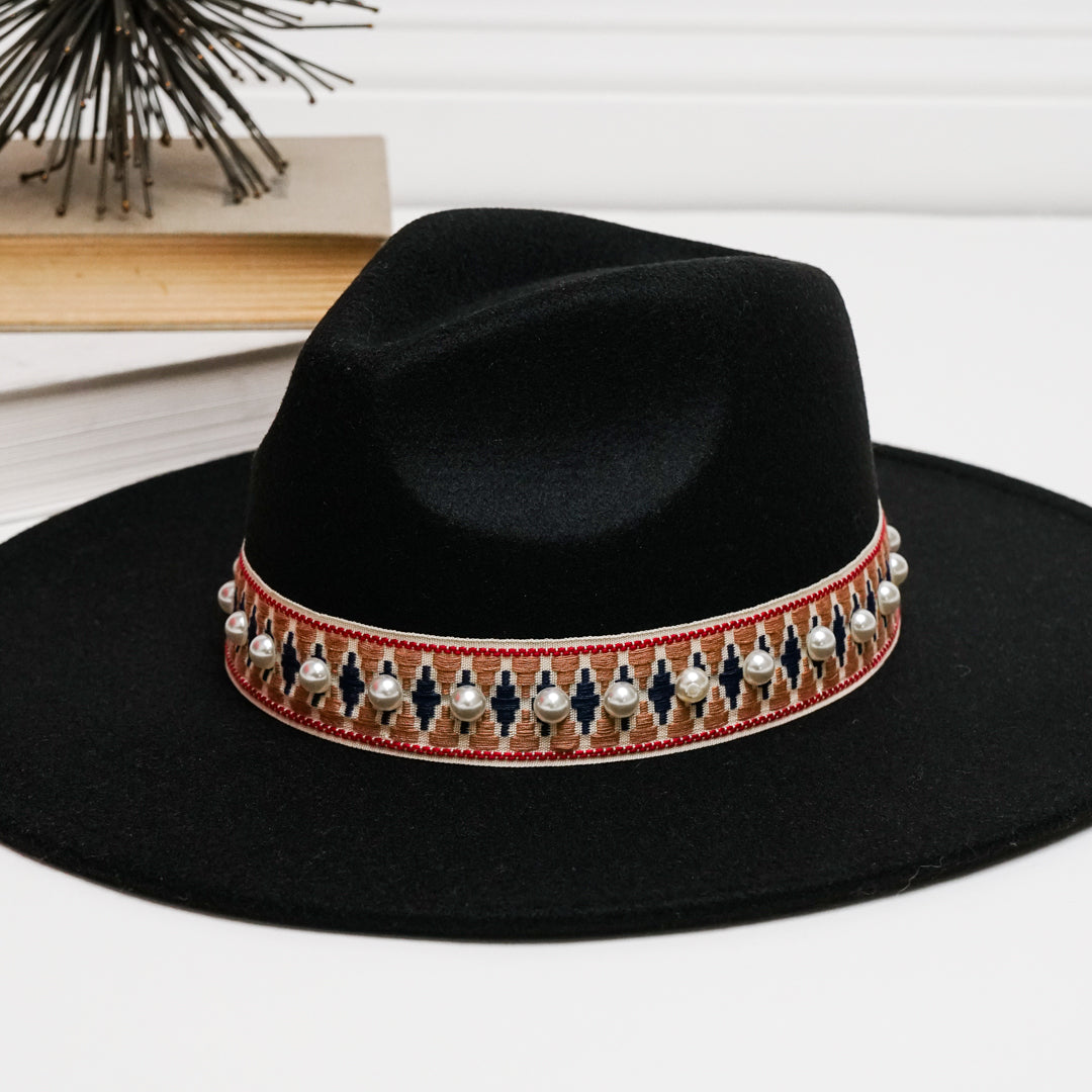 Pearled Trim Band Fedora Hat