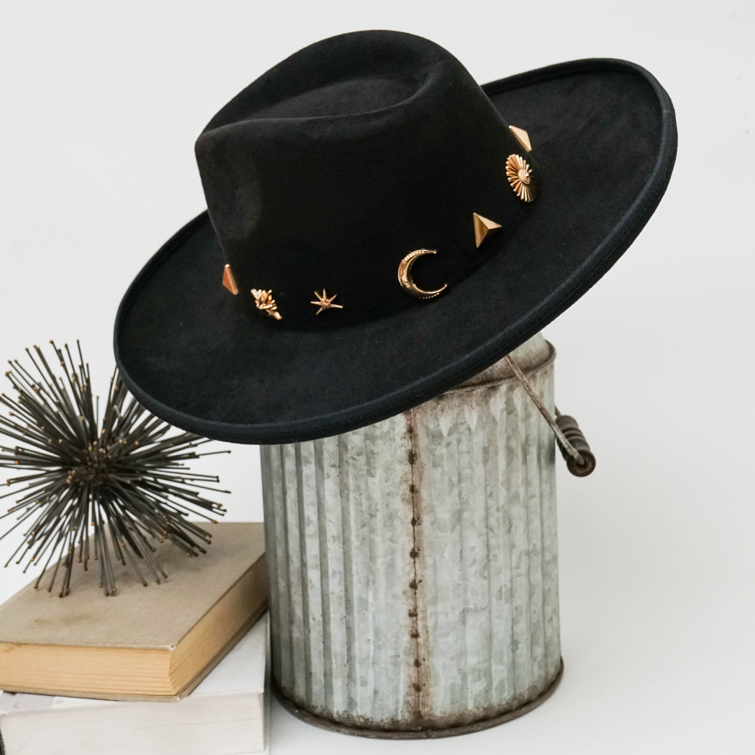 Alondra Wide Brim Fedora Hat with Pendant Charm
