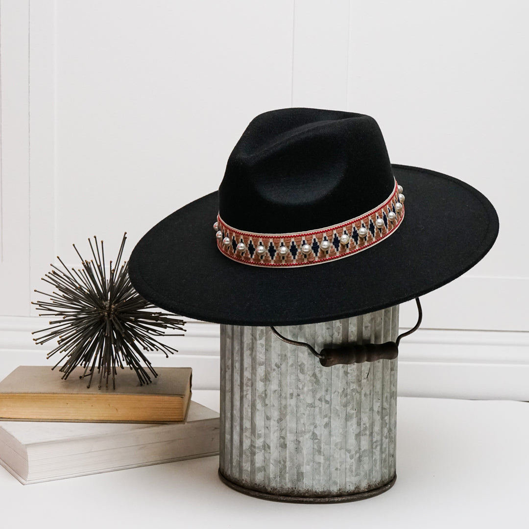 Pearled Trim Band Fedora Hat