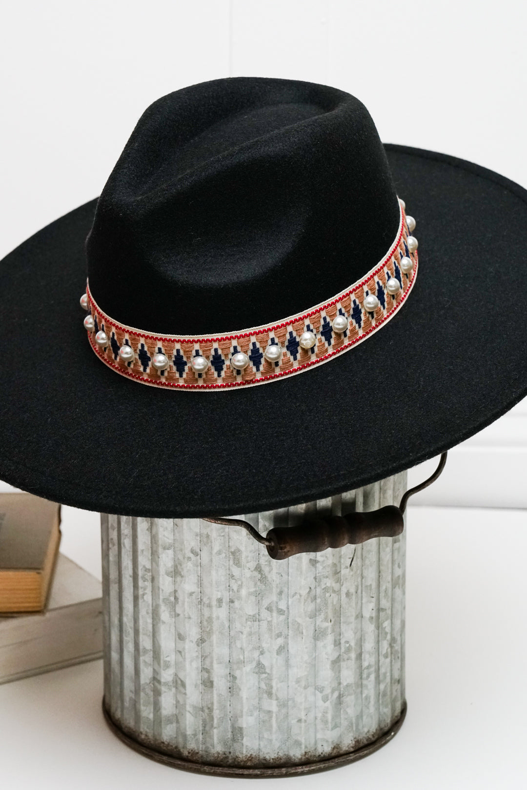 Pearled Trim Band Fedora Hat