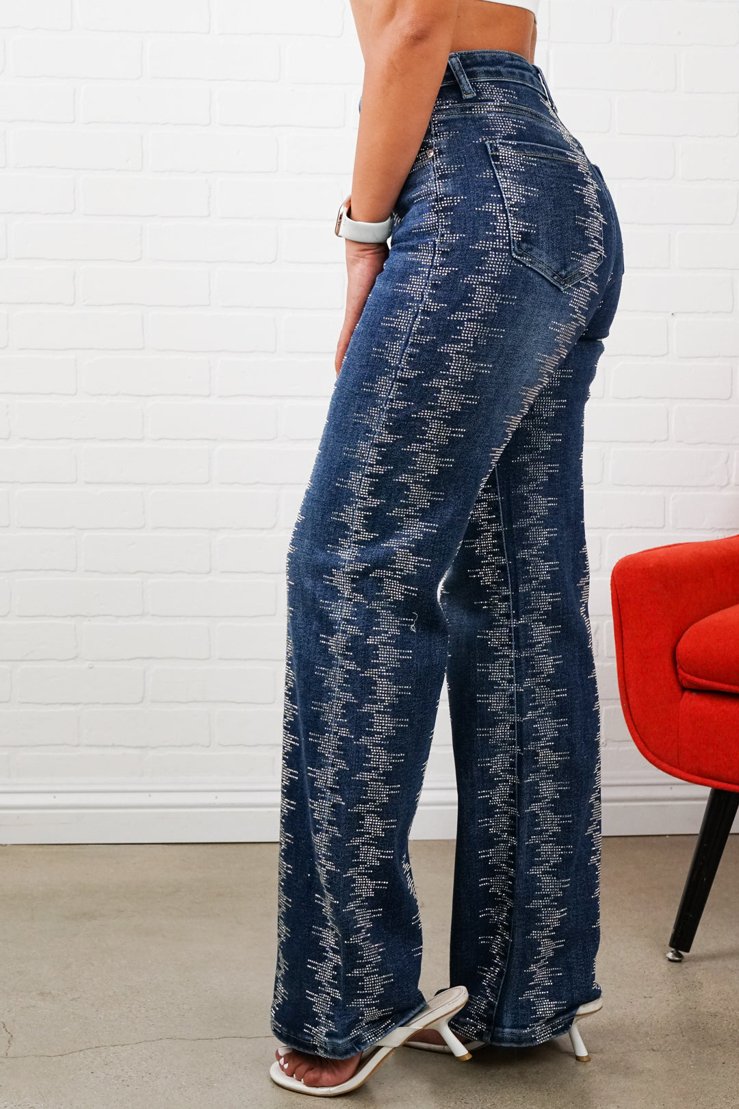 Shelby Rhinestone Straight-Leg Jeans – Sparkly High Waisted Denim, Boho Western Style