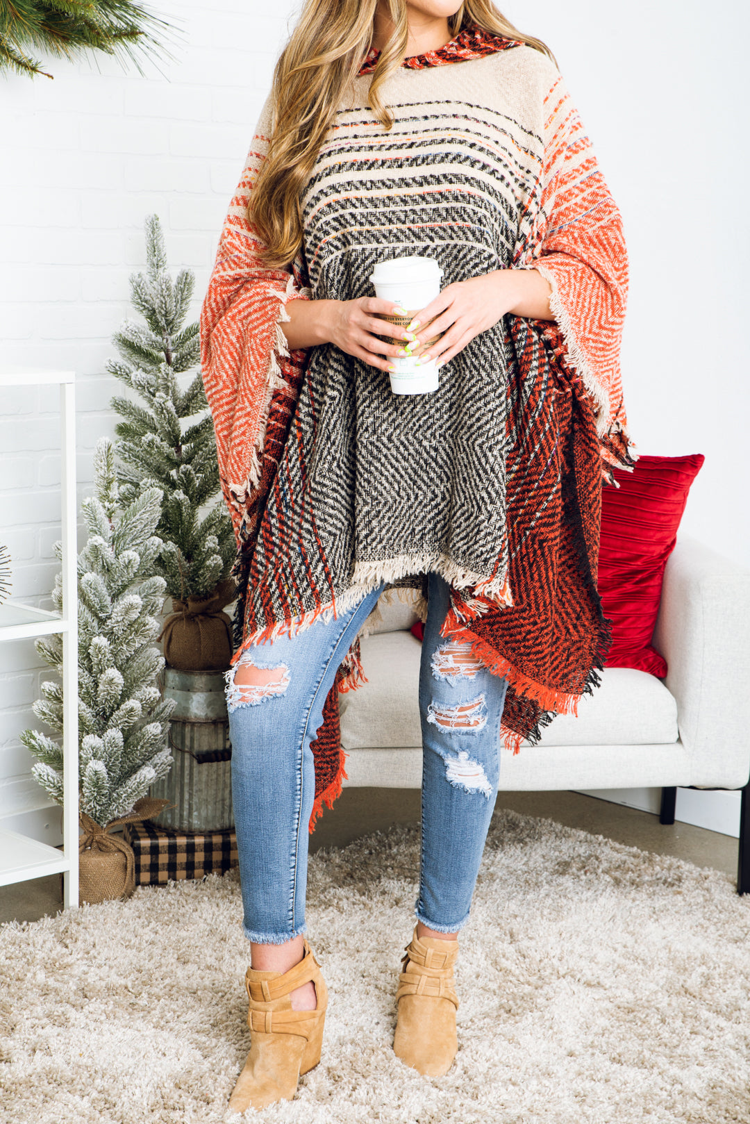 Diana Herringbone Hooded Poncho
