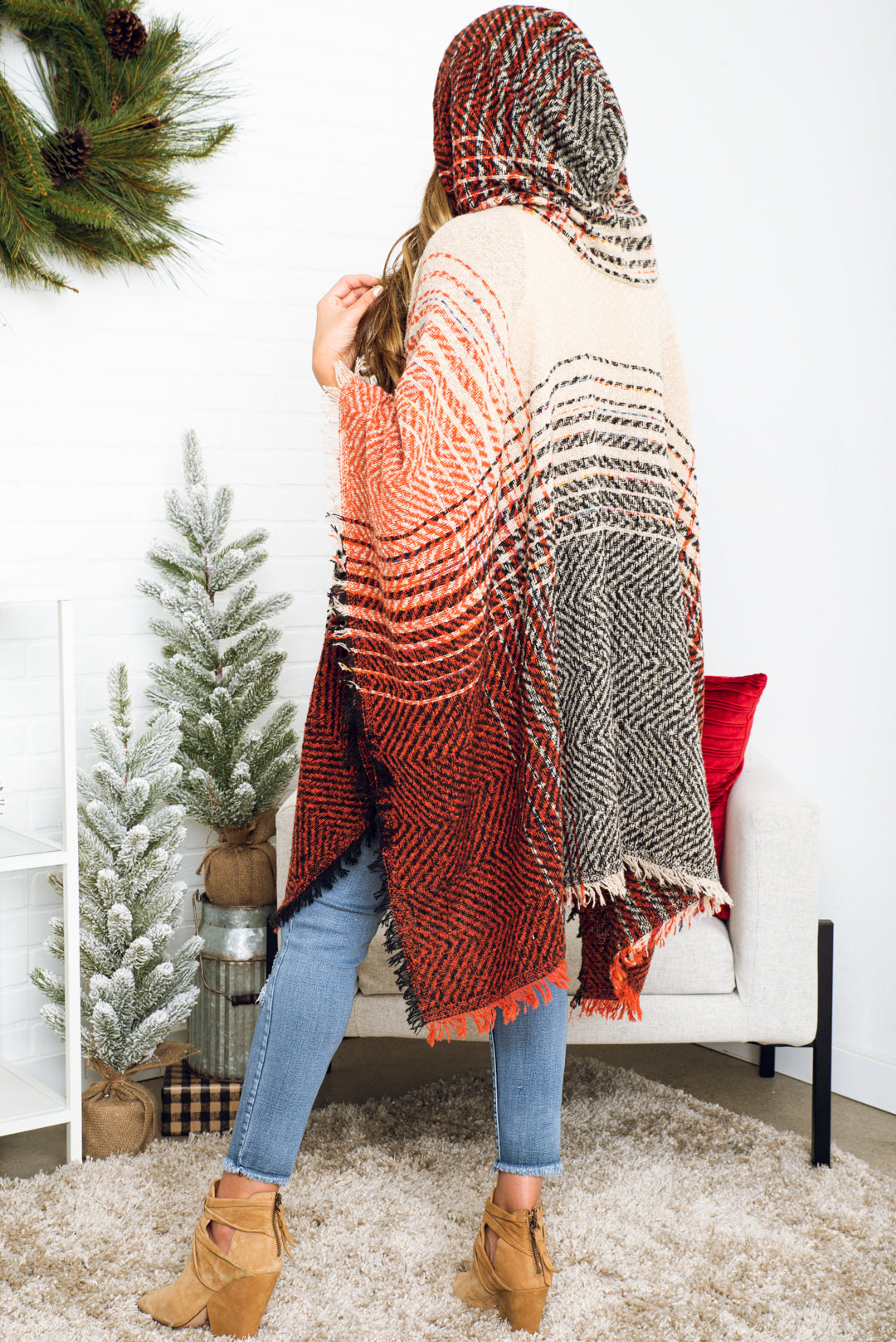 Diana Herringbone Hooded Poncho