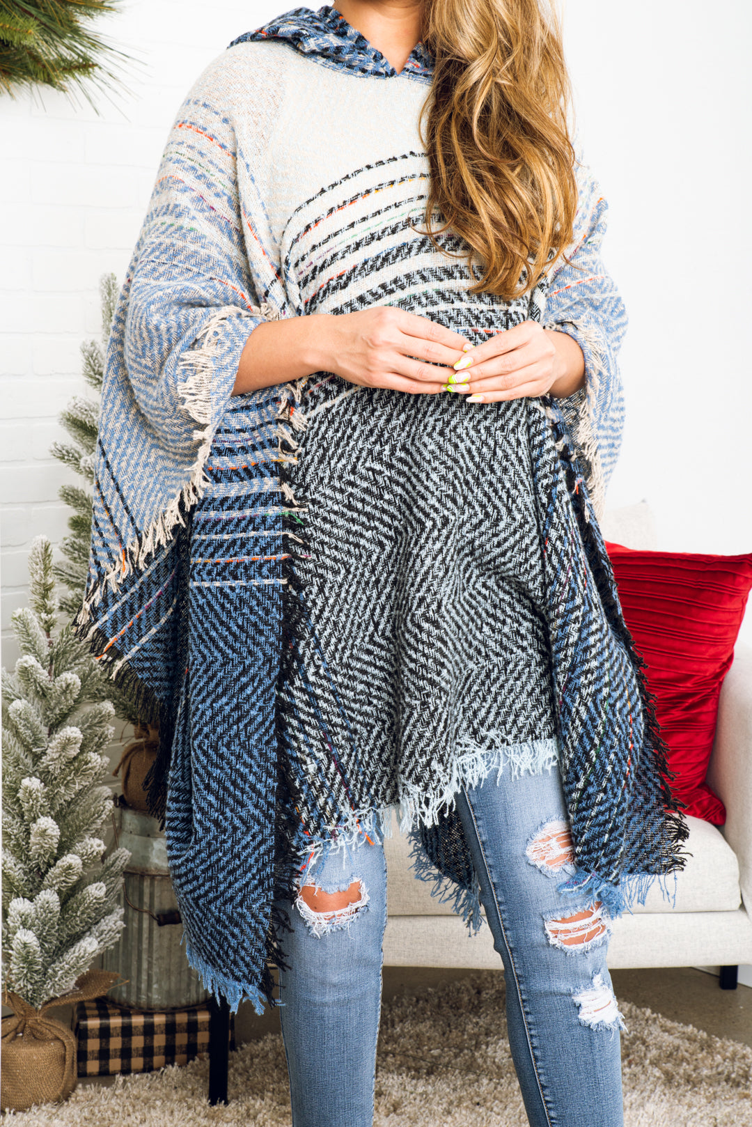 Diana Herringbone Hooded Poncho