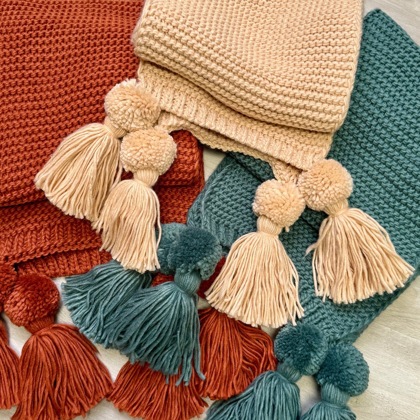 Alba Huge Knitted Pom Tassel Scarf