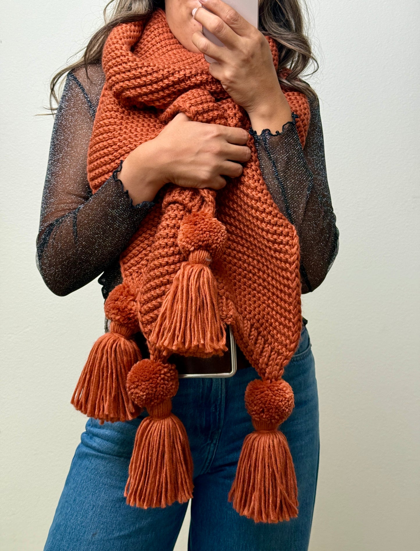 Alba Huge Knitted Pom Tassel Scarf