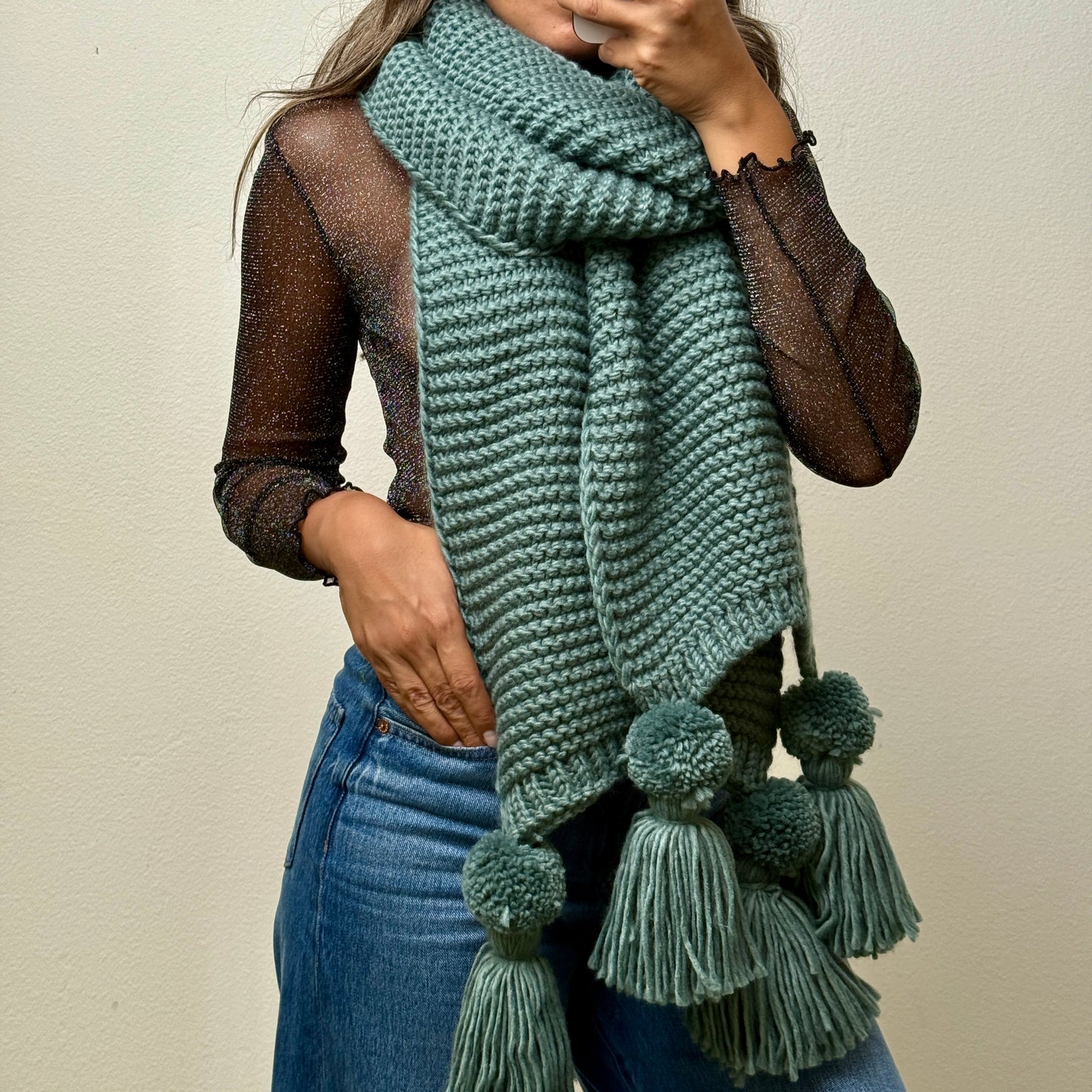 Alba Huge Knitted Pom Tassel Scarf