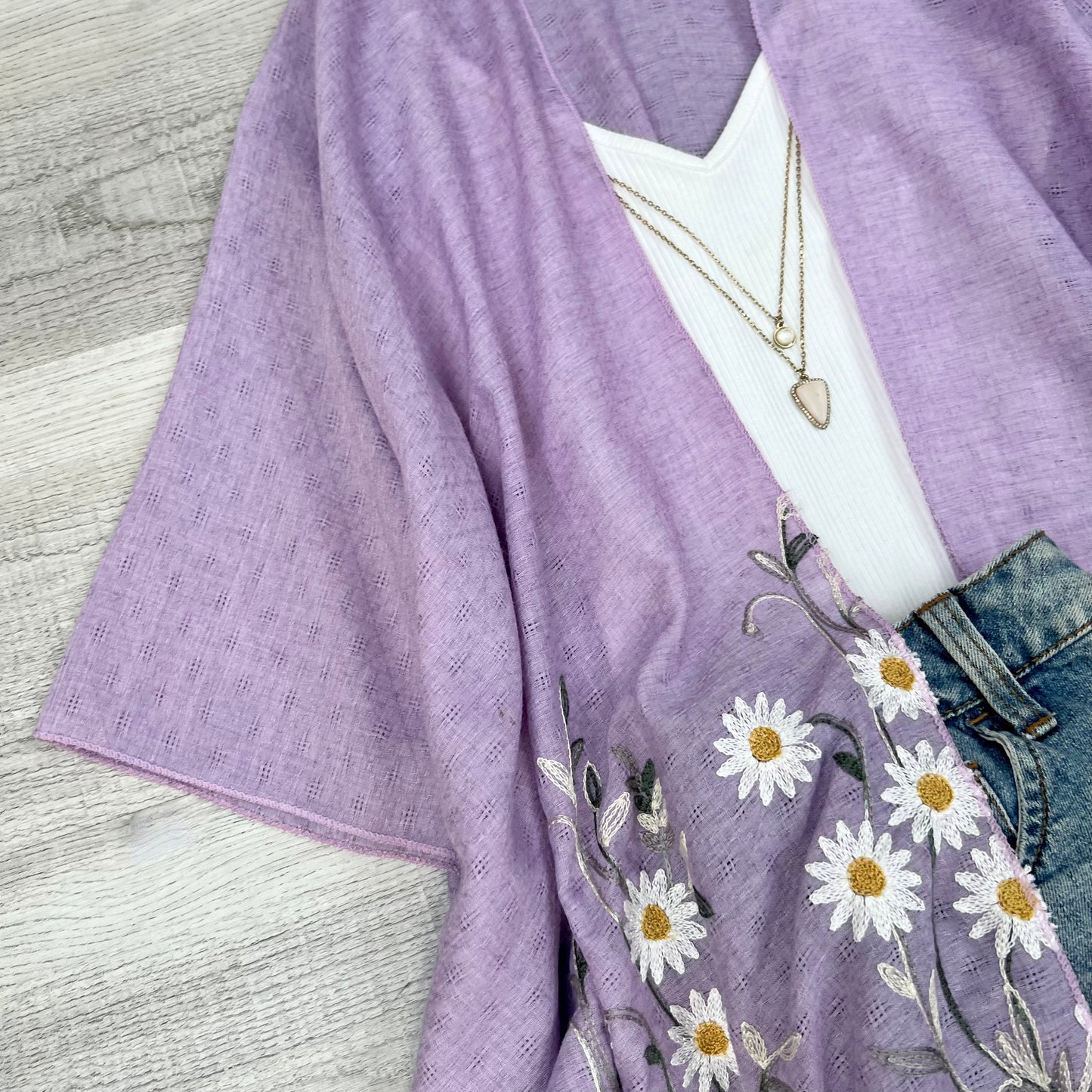 Daisy Embroidered Kimono