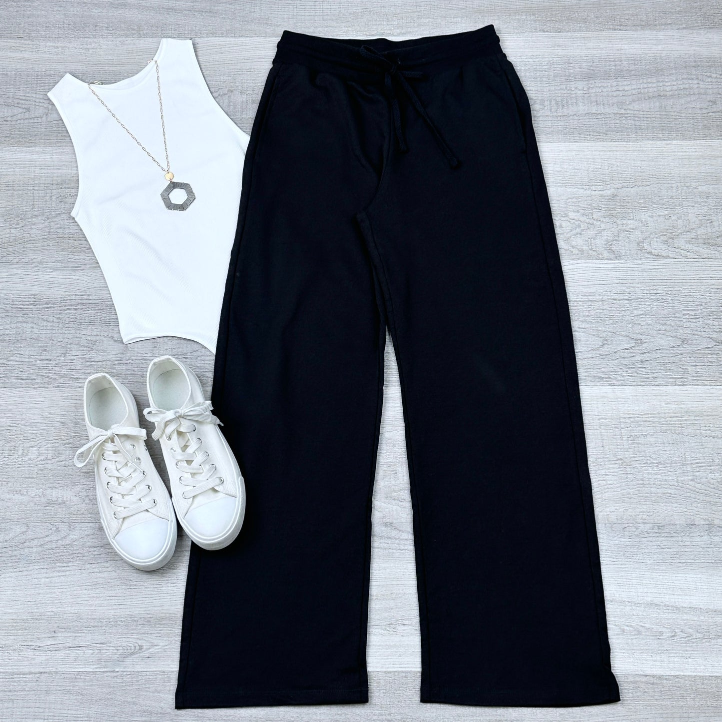 Straight Wide Leg Sweat Pants | Black