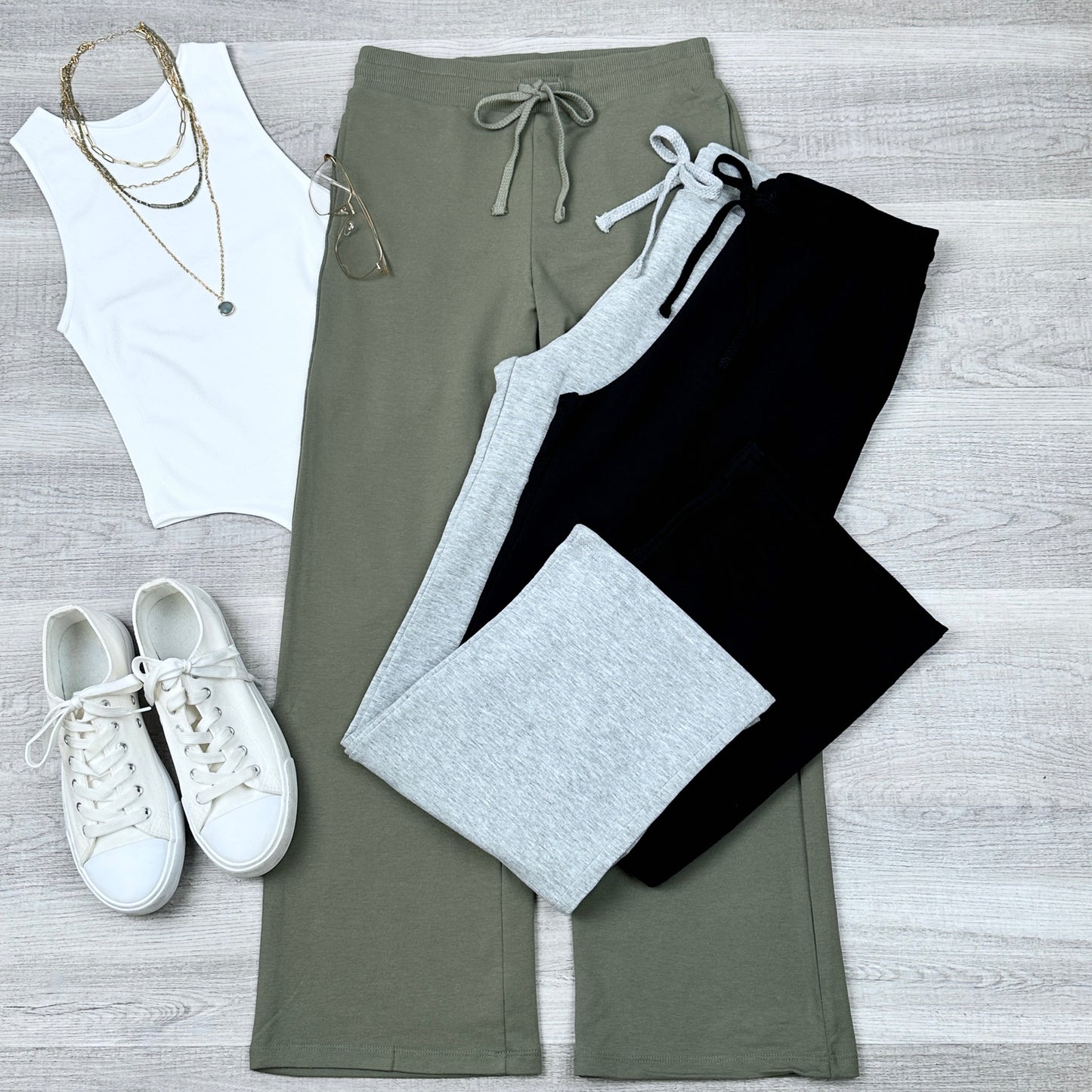 Straight Wide Leg Sweat Pants | Grey