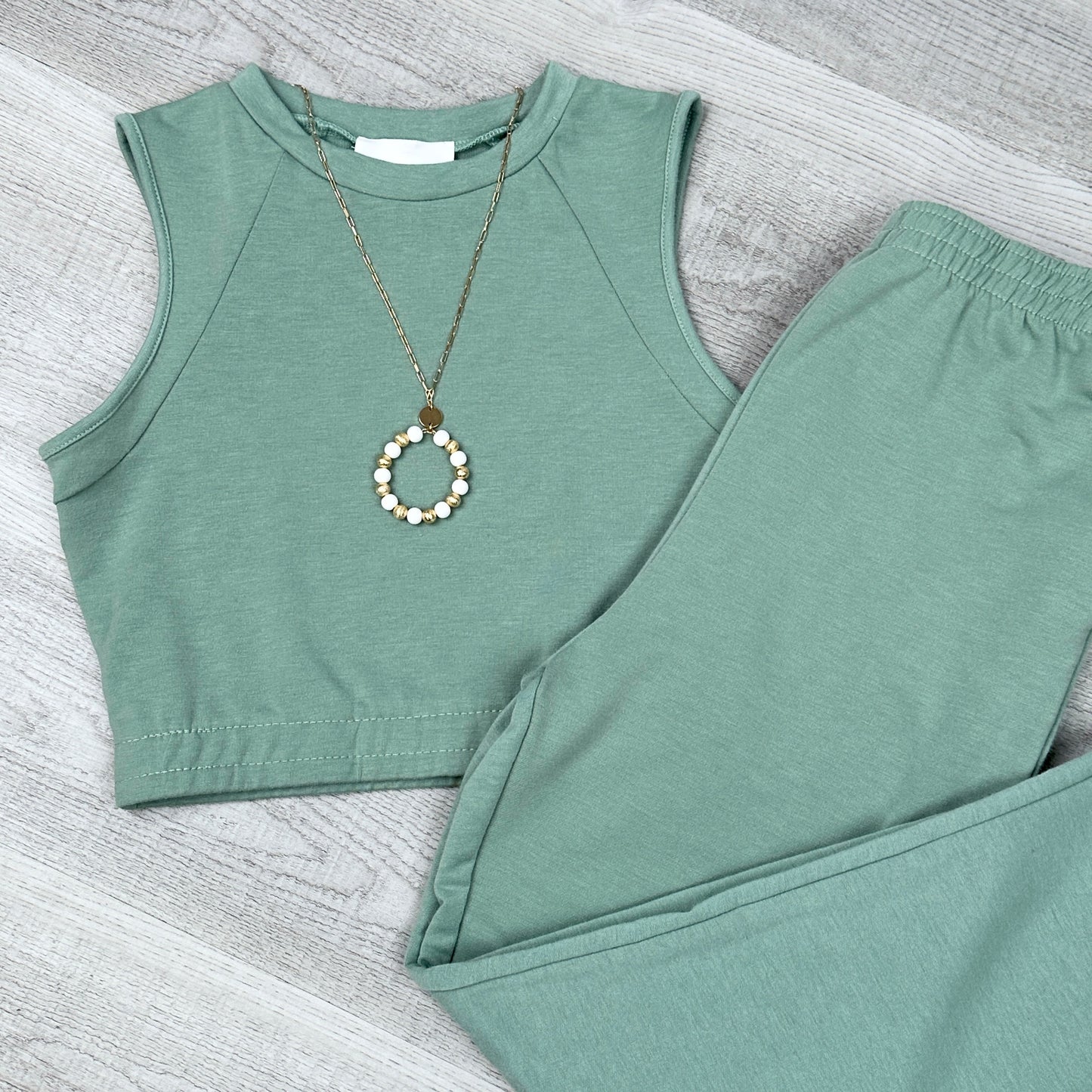 Julie French Terry Elastic Waist Tank Top & Joggers Set | Sage