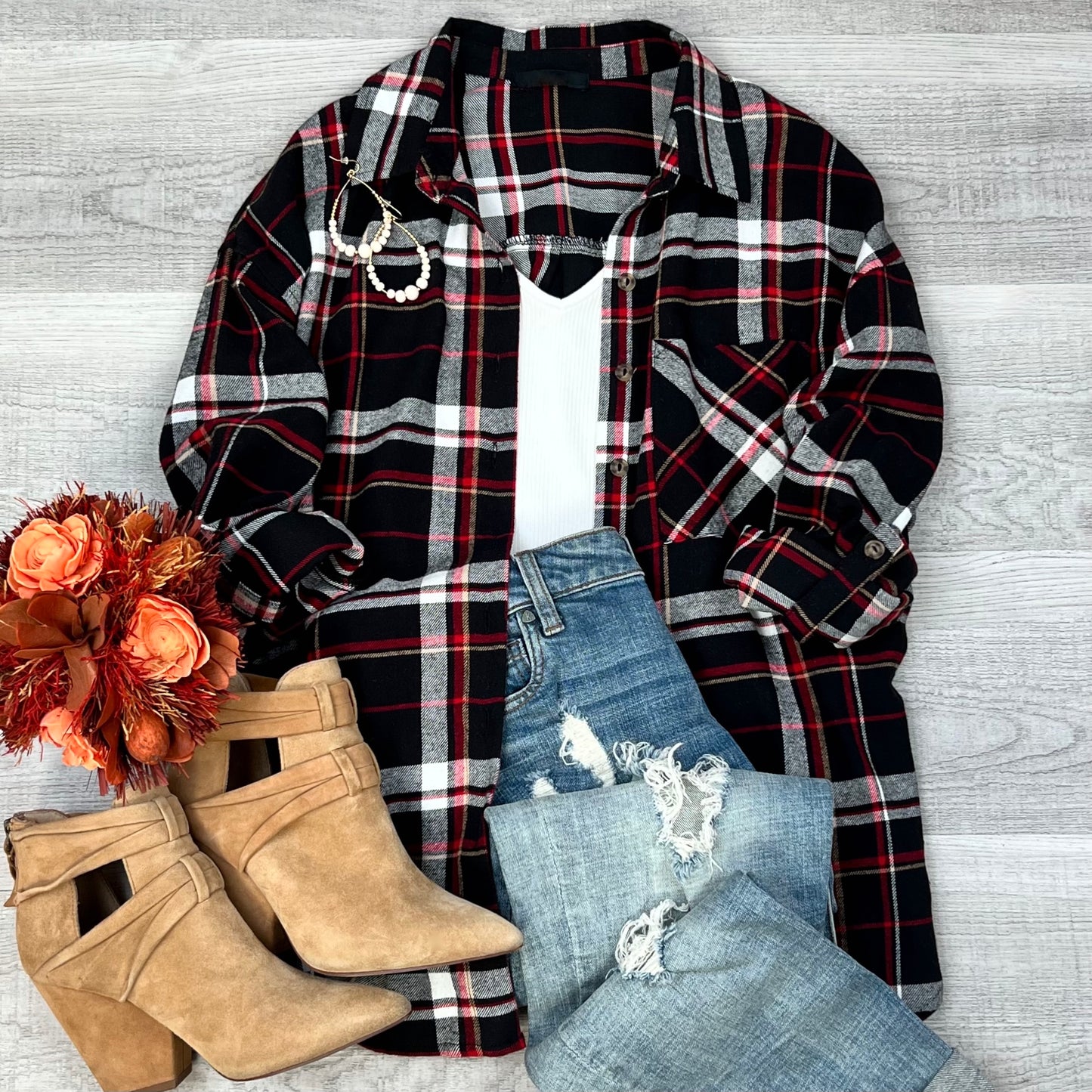 Everyday Casual Oversized Long Sleeve Flannel | Black