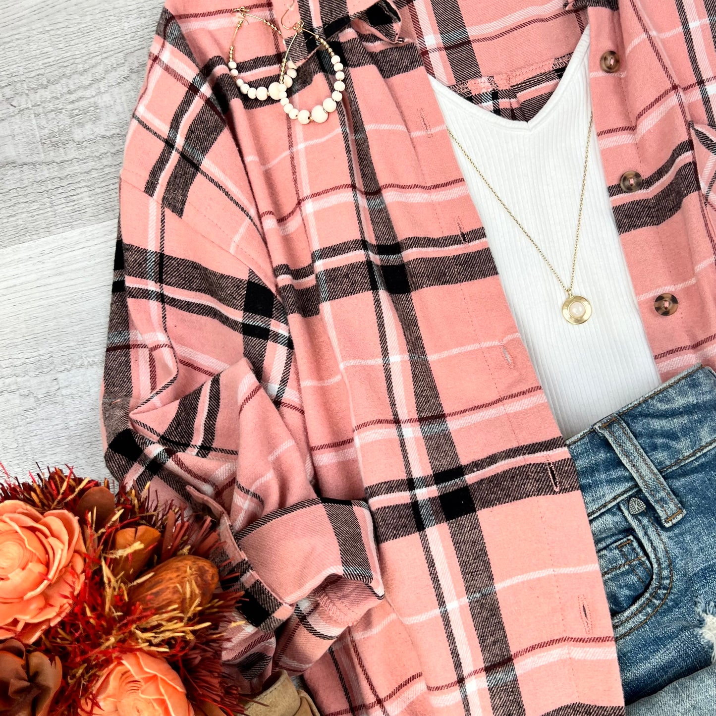 Everyday Casual Oversized Long Sleeve Flannel | Mauve