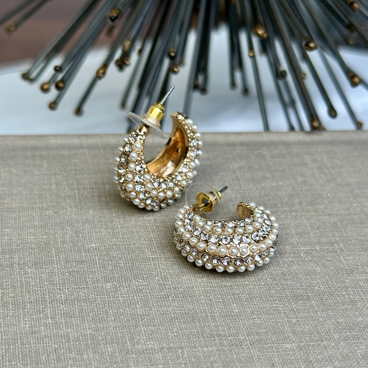 Crystal Pearl Teardrop Hoops