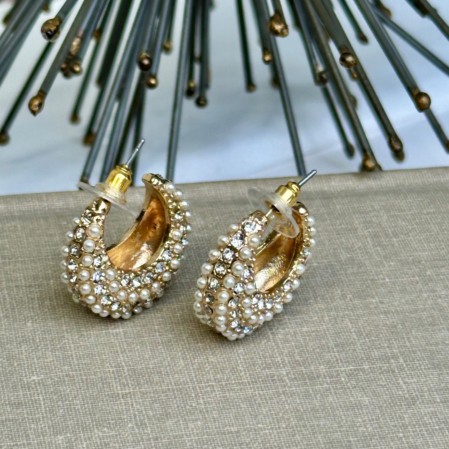 Crystal Pearl Teardrop Hoops