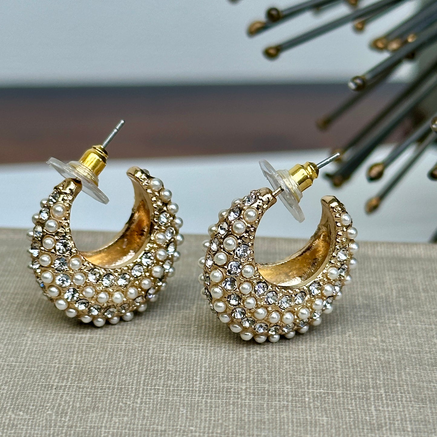 Crystal Pearl Teardrop Hoops