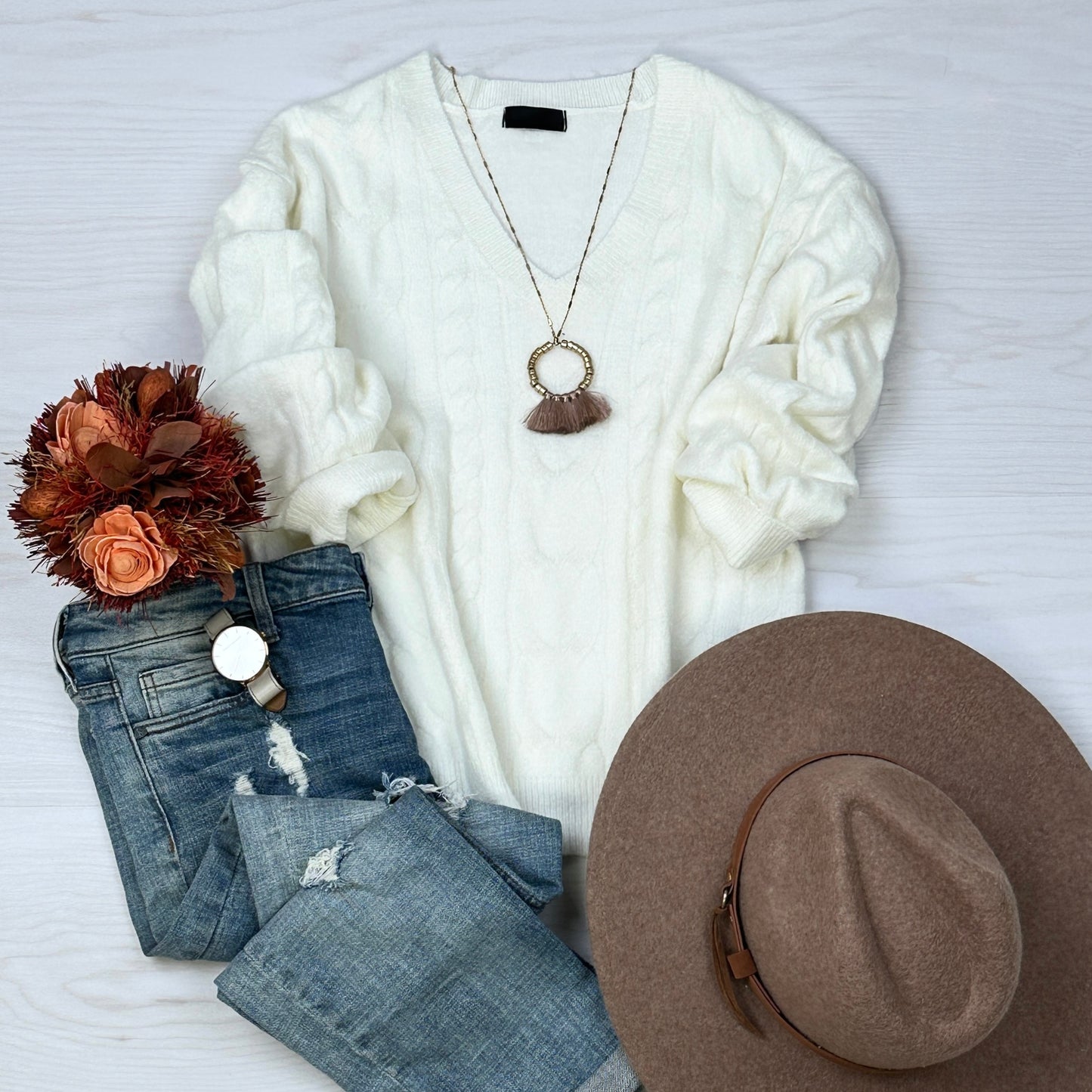 Erin V-neck cable knit sweater
