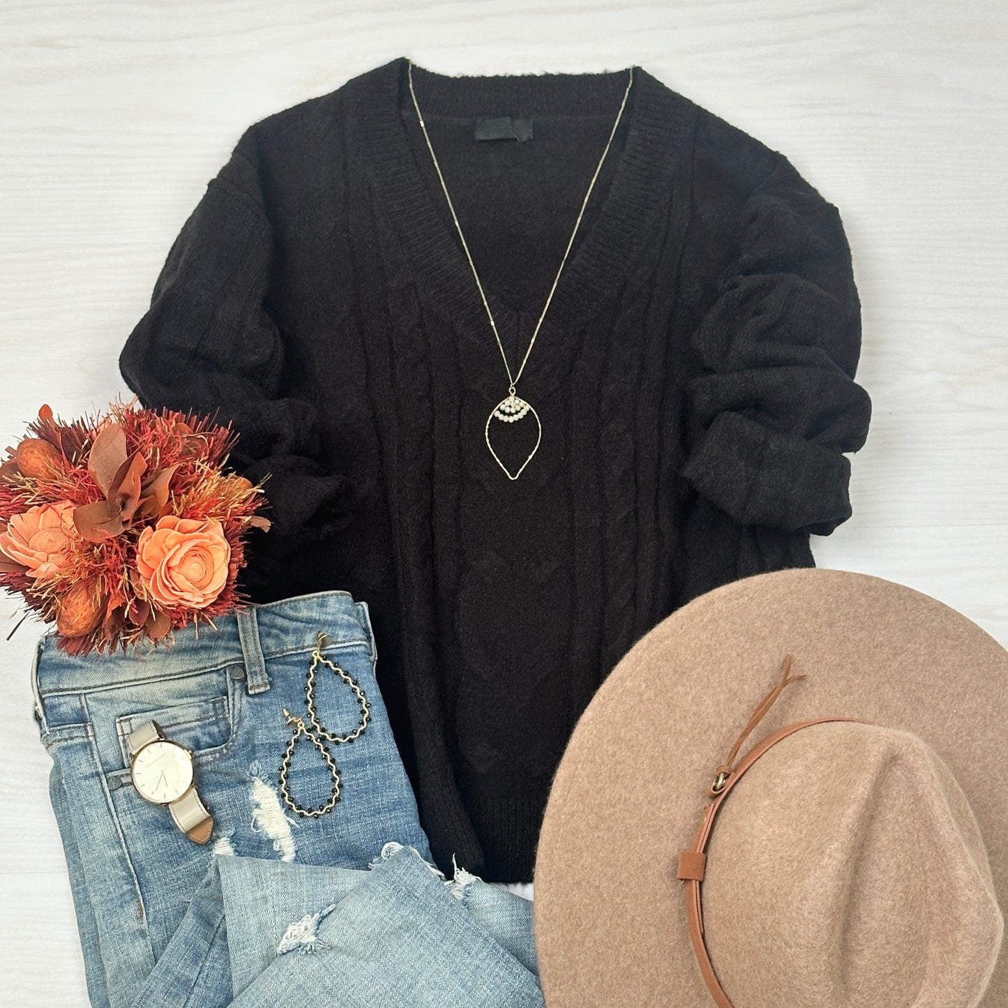 Erin V-neck cable knit sweater