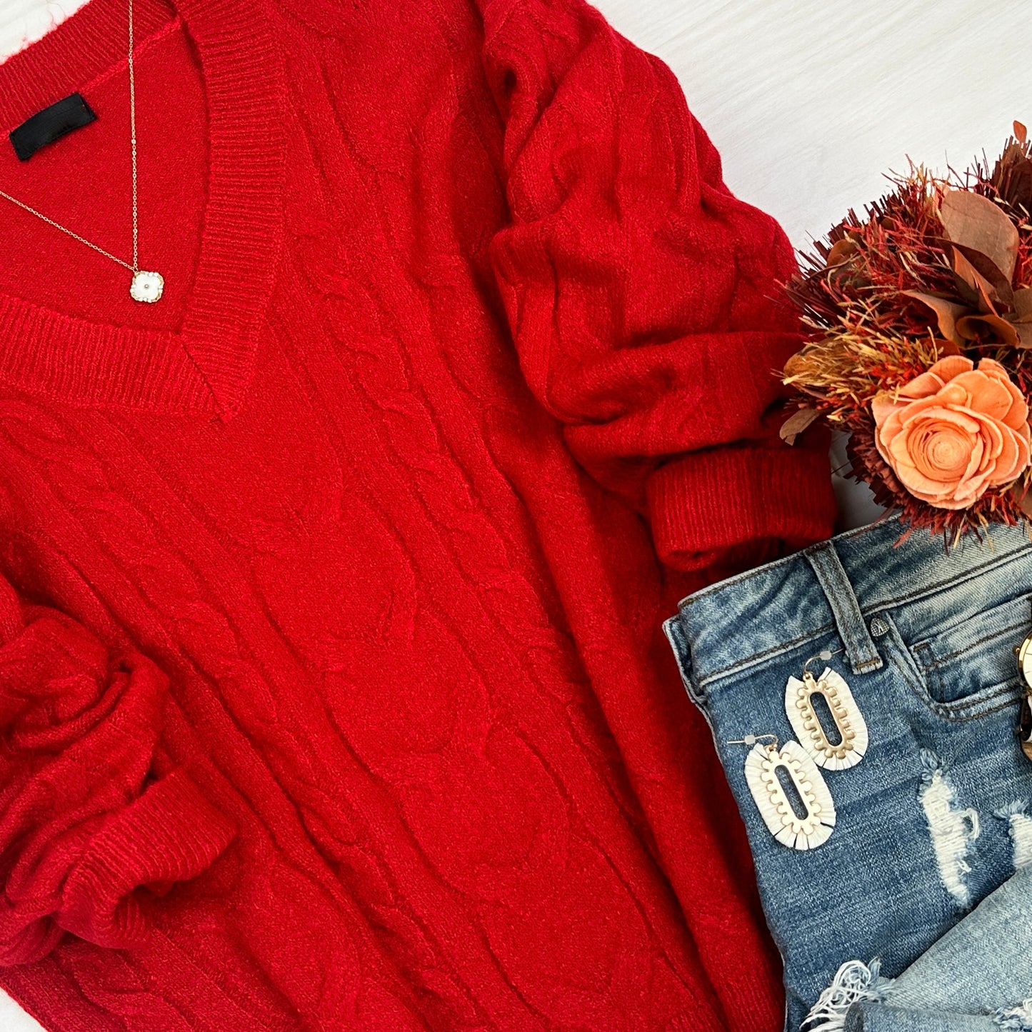 Erin V-neck cable knit sweater
