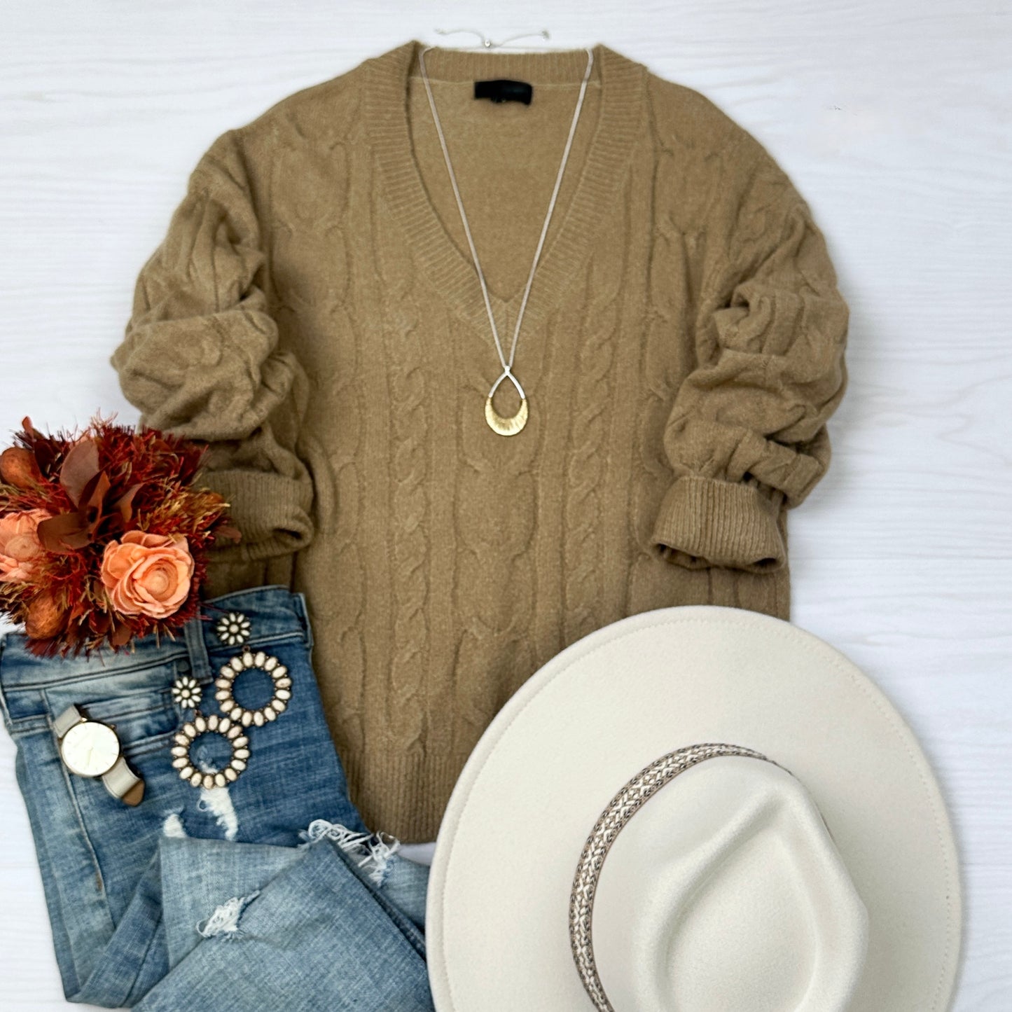 Erin V-neck cable knit sweater