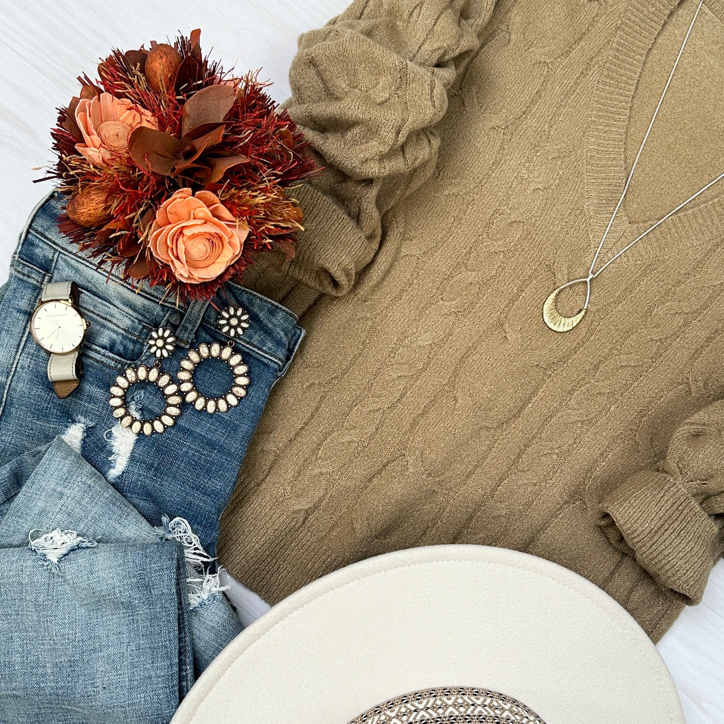 Erin V-neck cable knit sweater