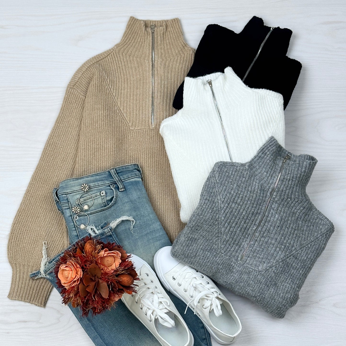 Lucy mock neck half zip sweater