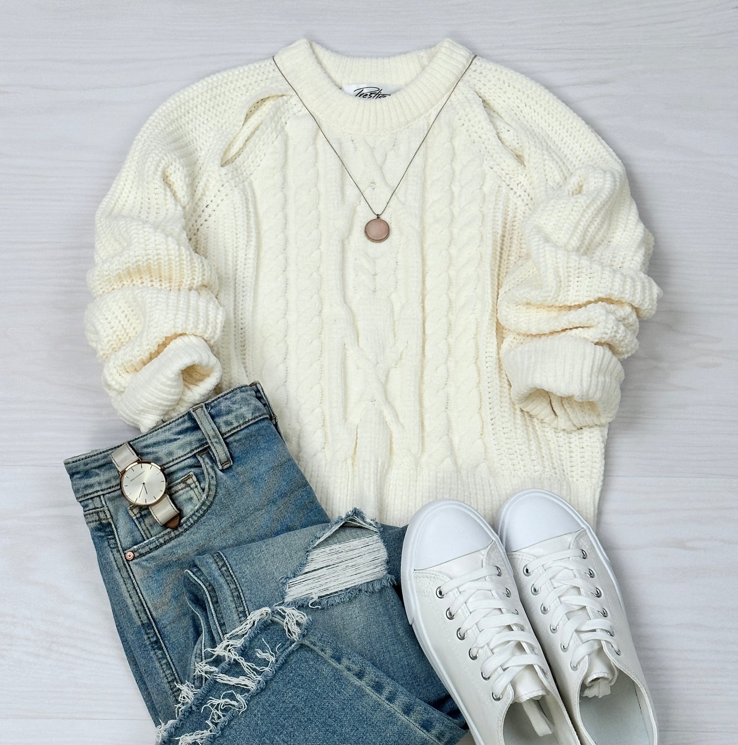 Brianna Shoulder slit Crop Sweater