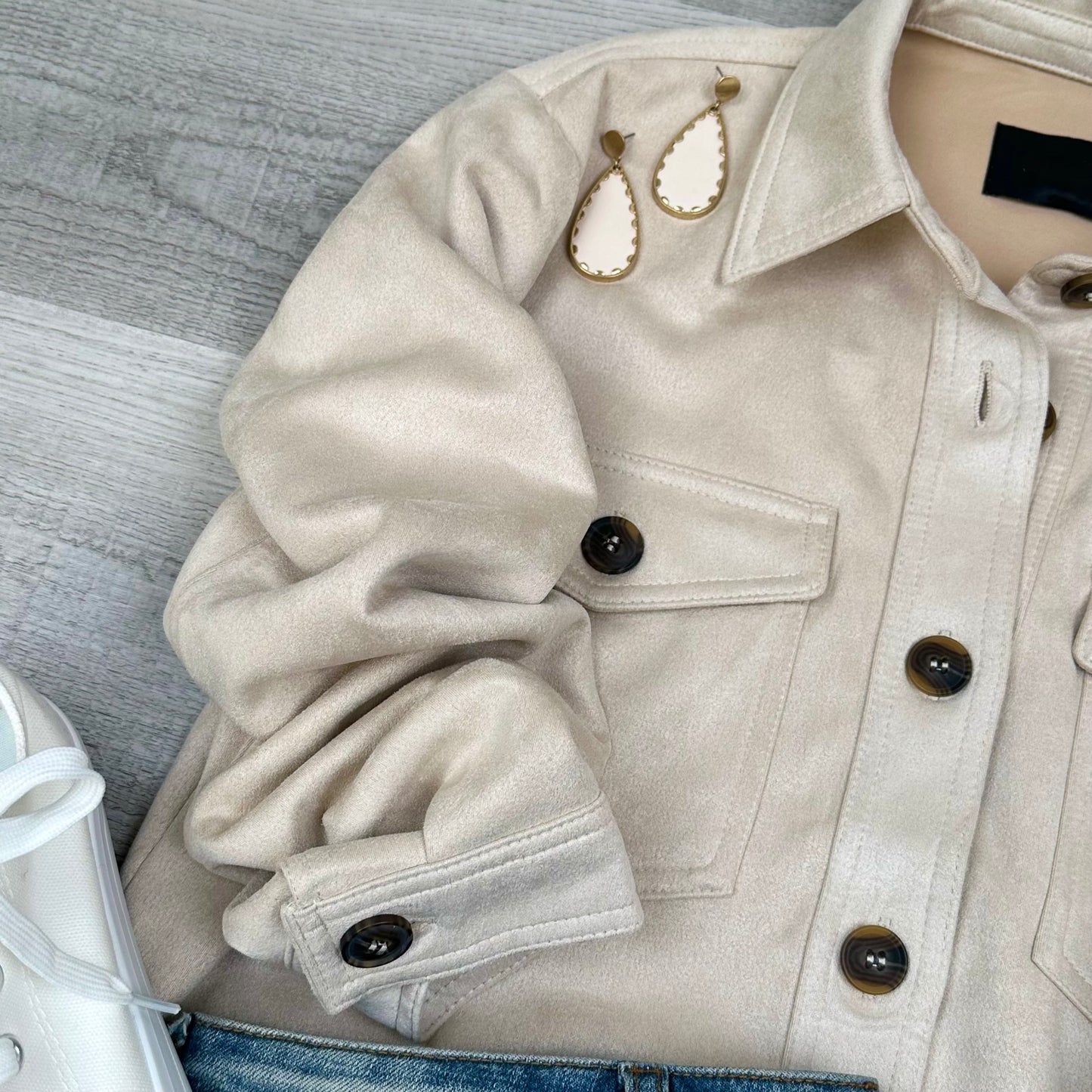 Suede Button Up Shacket | Khaki