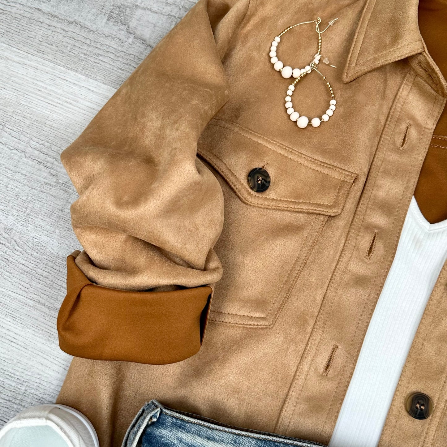 Suede Button Up Shacket | Camel