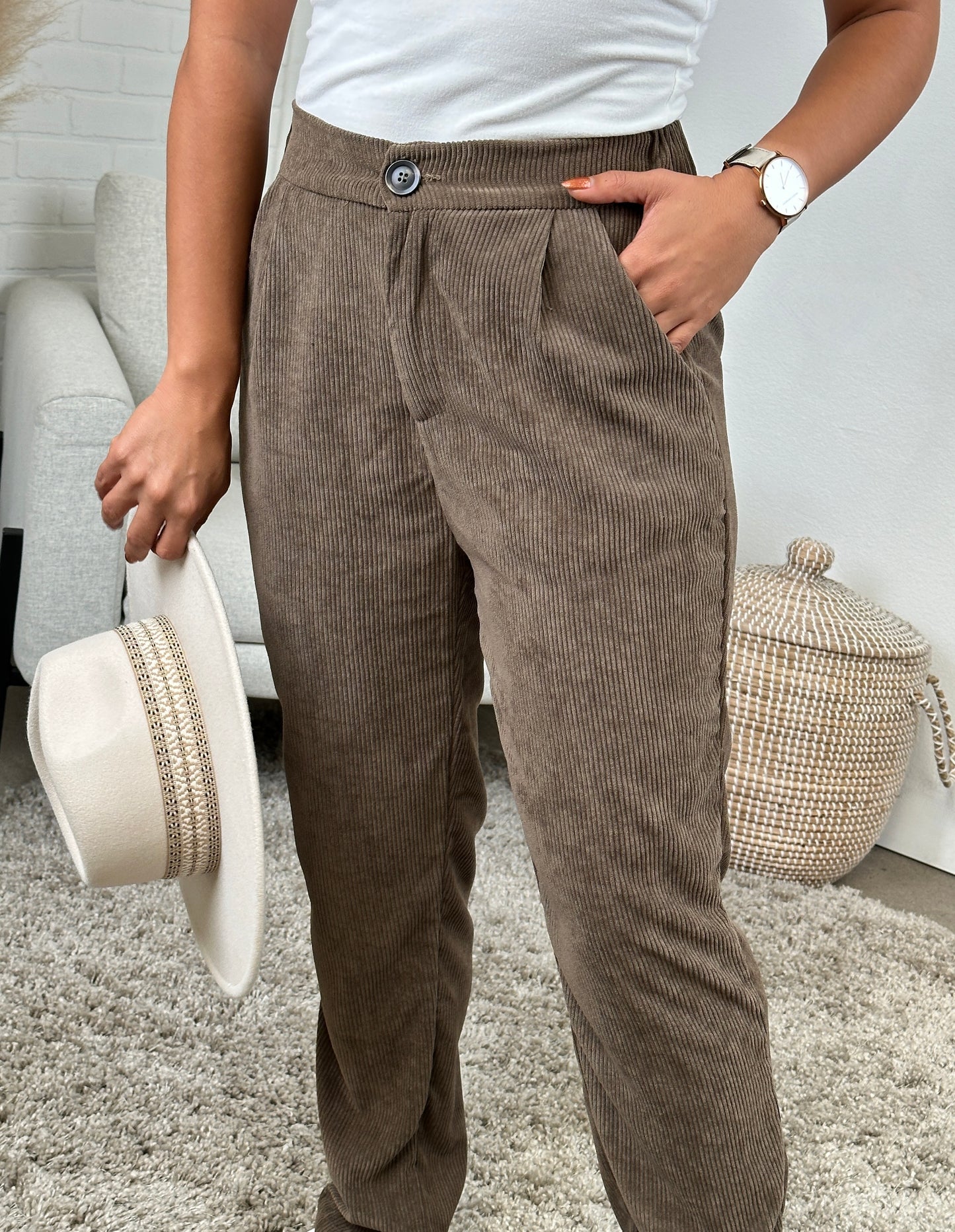 Stretch Waist Corduroy Pants | Mocha