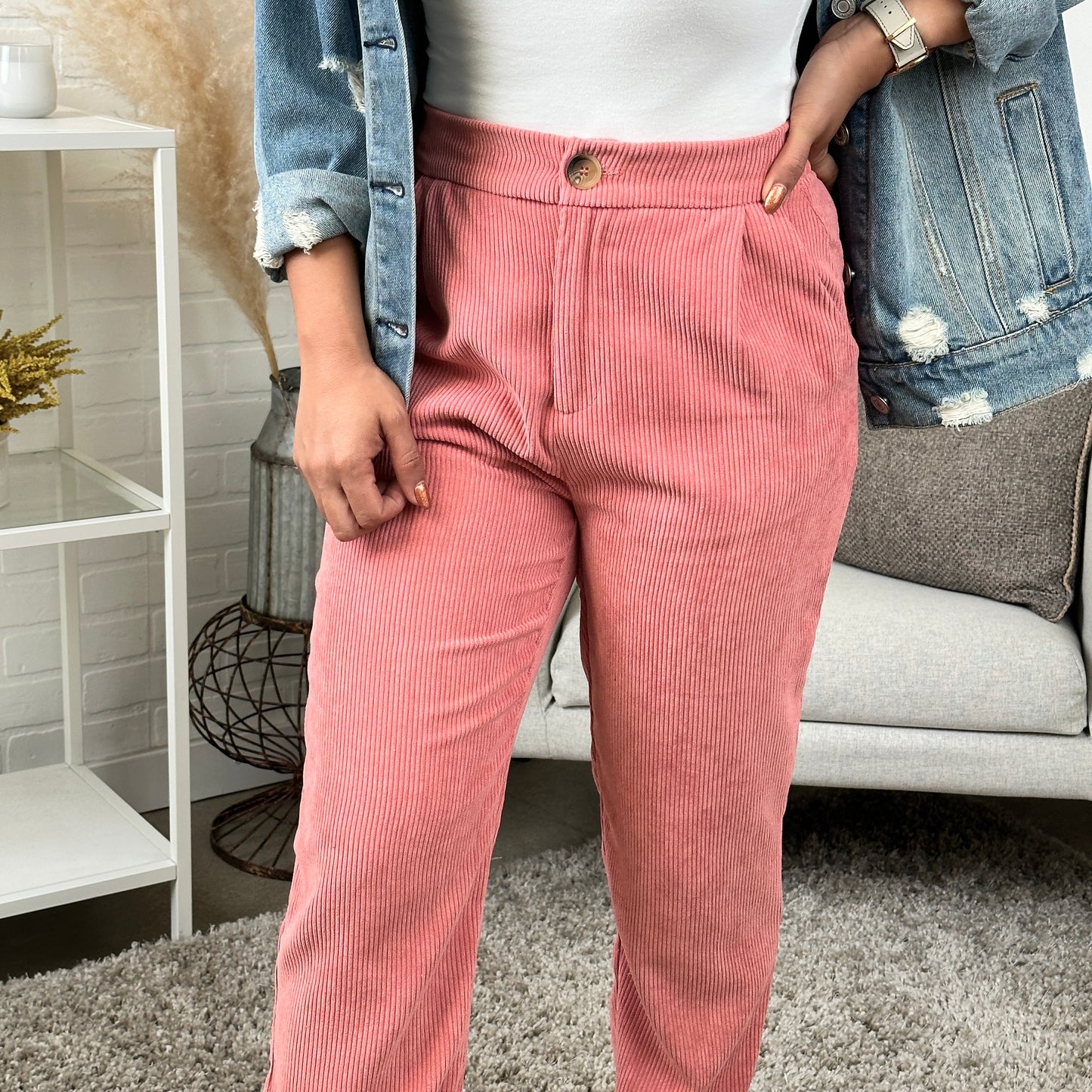 Stretch Waist Corduroy Pants | Mauve