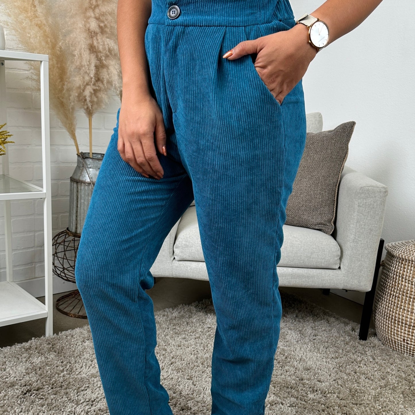 Stretch Waist Corduroy Pants - Teal