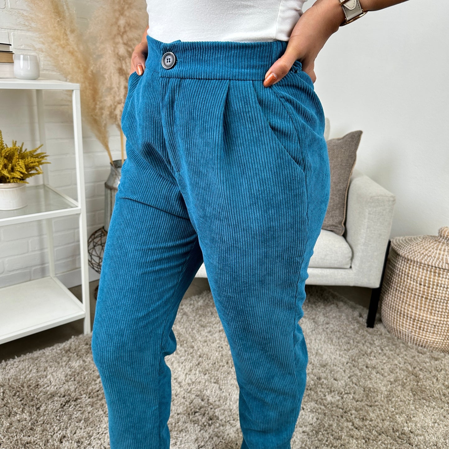 Stretch Waist Corduroy Pants - Teal