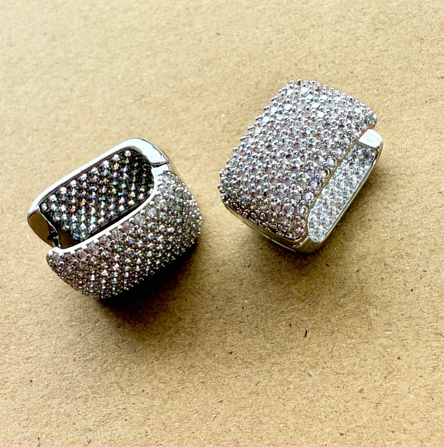 Cubic Zirconia Pave Rectangle Hoop Earrings