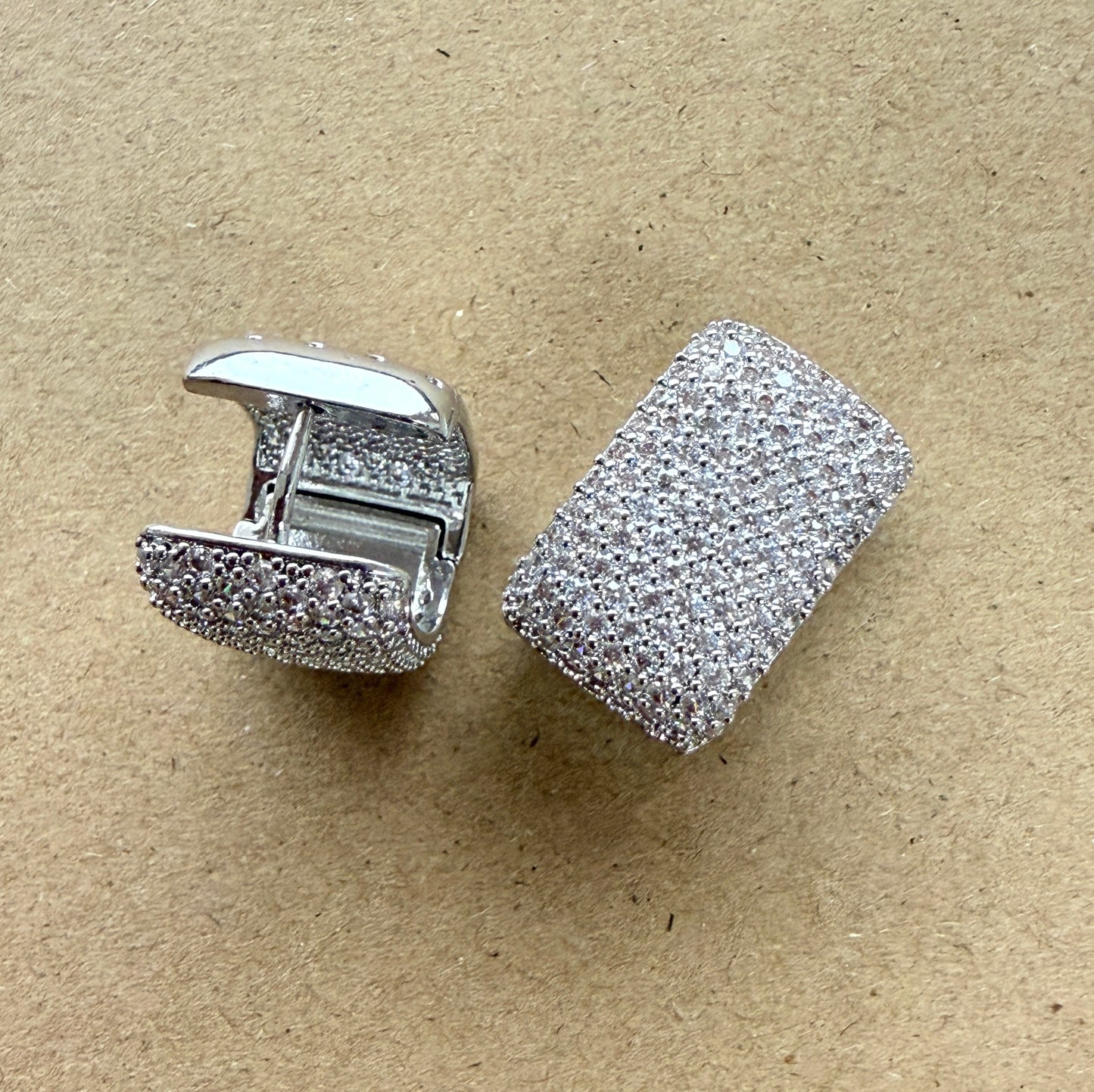Cubic Zirconia Pave Rectangle Hoop Earrings
