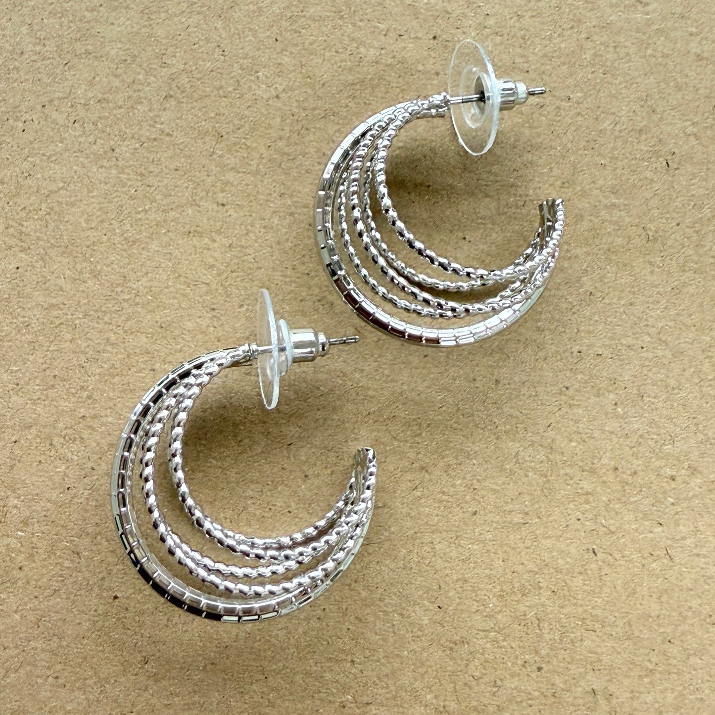 Layerred Textured Metallic Hoop Earrings