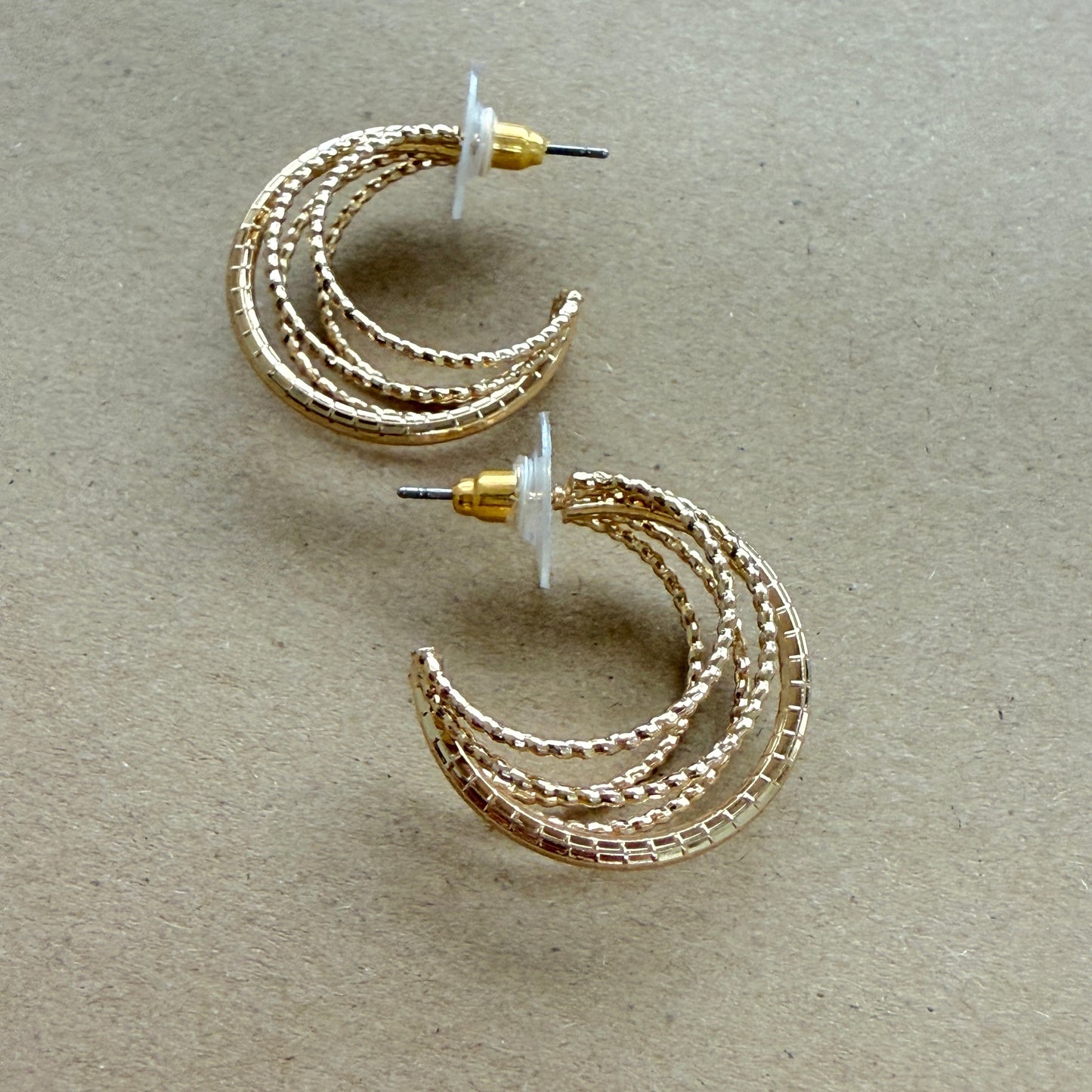 Layerred Textured Metallic Hoop Earrings