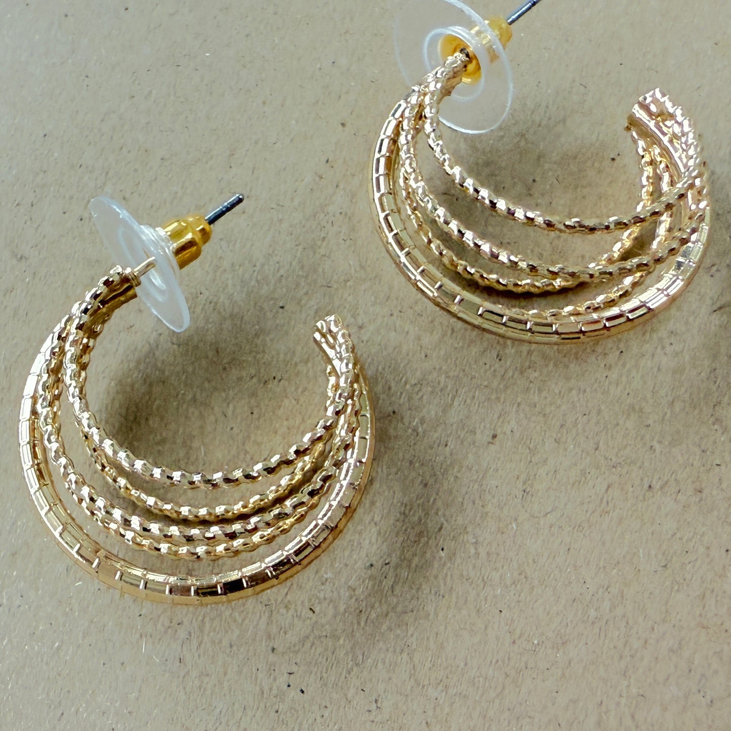 Layerred Textured Metallic Hoop Earrings