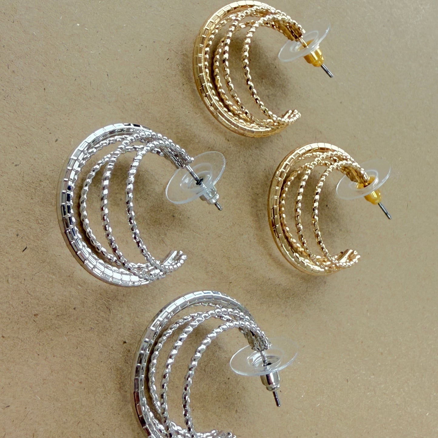 Layerred Textured Metallic Hoop Earrings