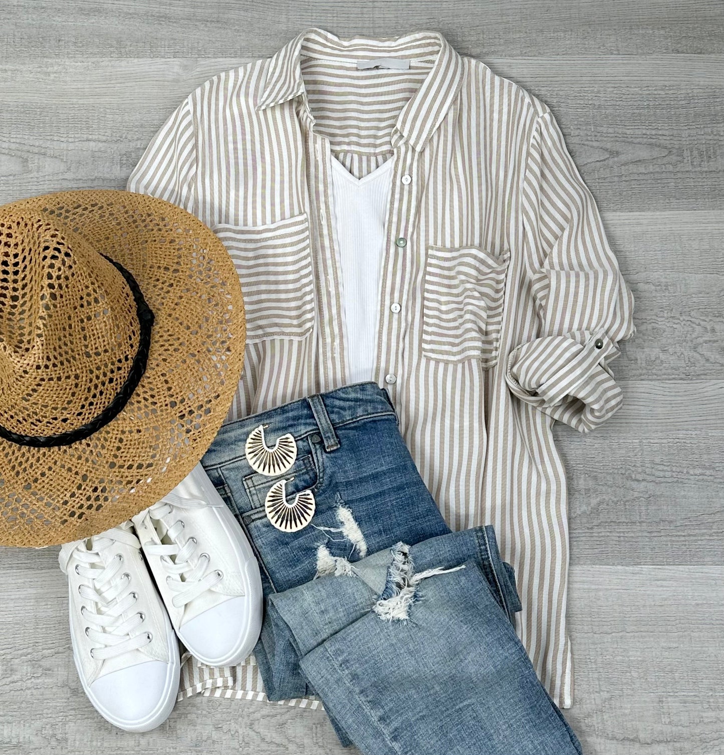 Long Sleeve Striped Button Down Shirt – Women’s Fall Casual Blouse