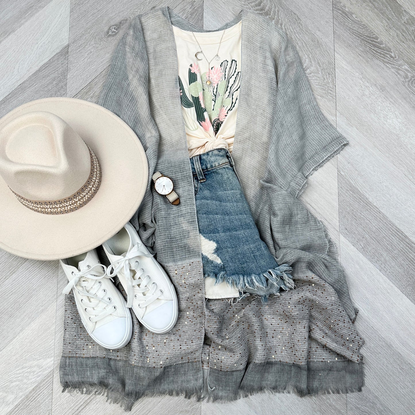 Sequin Frayed Edge Kimono