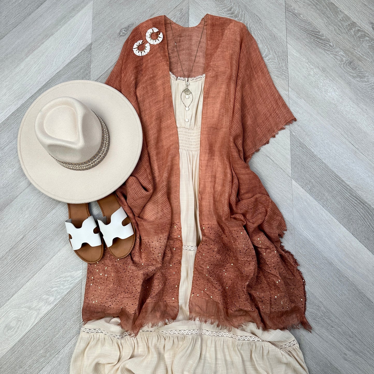 Sequin Frayed Edge Kimono